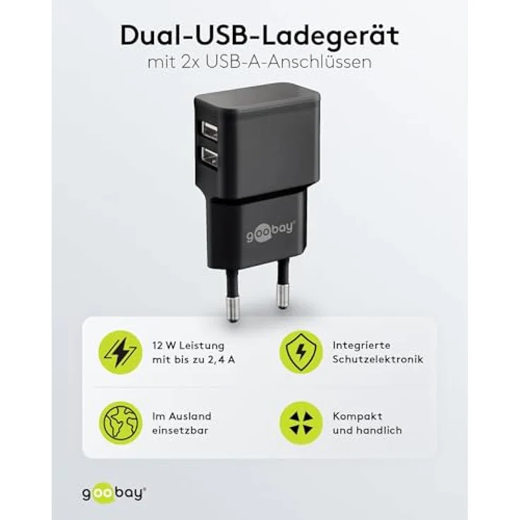 Goobay 44951 2fach USB Ladegerät Extra Kompakte Bauform 2, 4A, Schwarz – Bild 3