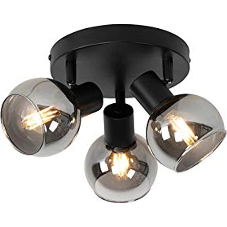 Qazqa Art Deco Deckenleuchte Schwarz 3-flammig Spotbalken mit Rauchglas - LED geeignet E14 – Bild 5
