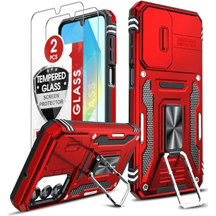 LeYi Handyhülle für Samsung Galaxy A17 5G mit 2 Glasfolien, militärischer Schutz, stoßfest, Kameraschutz und Ständer, rot – Bild 1