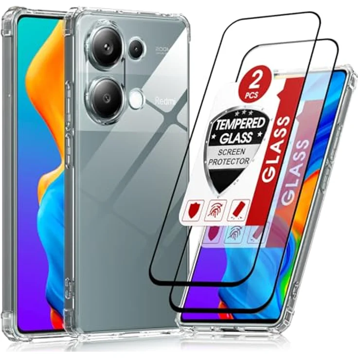 LeYi Hülle für Xiaomi Redmi Note 13 Pro 4G, Transparente TPU Silikon Handyhülle mit 2 Schutzfolien, Stoßfest mit Kameraschutz, Crystal Clear Cover Case – Bild 1