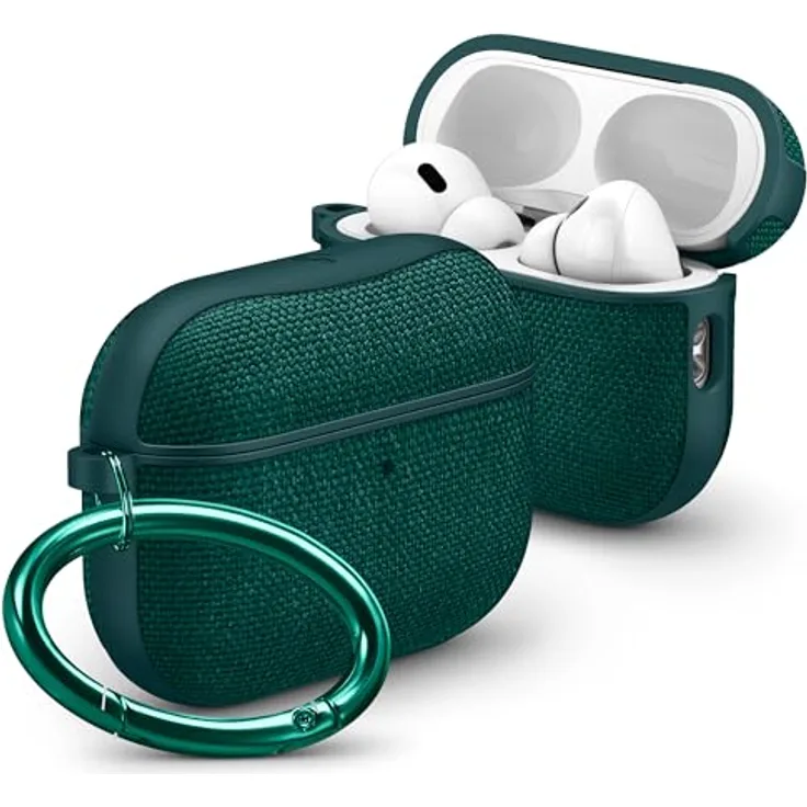 Spigen Urban Fit Hülle Case für AirPods Pro 3. Generation (2025), hochwertiges Nylon, samtweiche Innenseite, Mitternachtsgrün