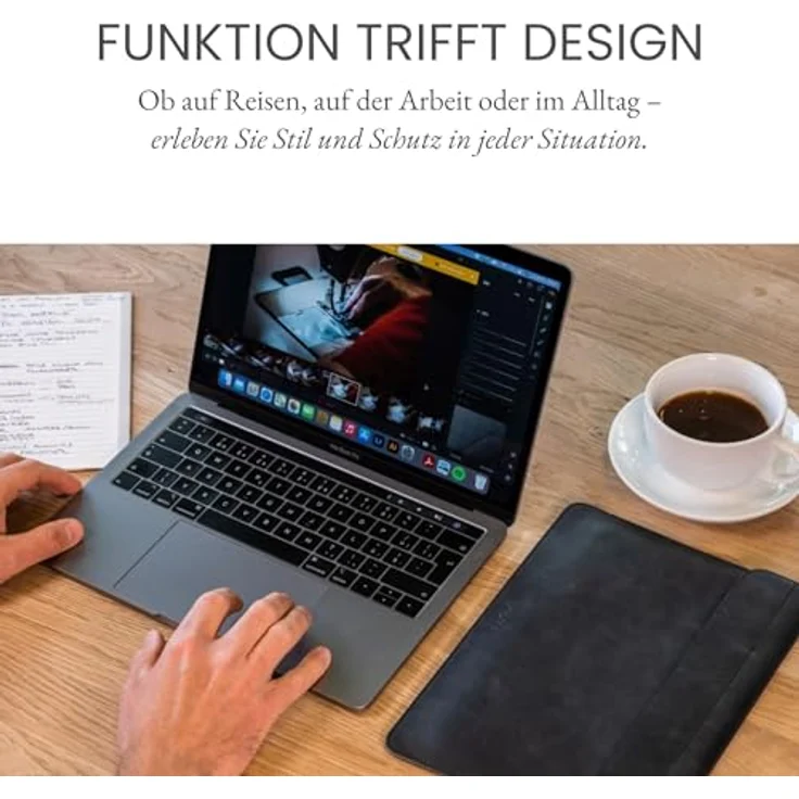 FIXED Oxford Lederhülle 13,6 Zoll für MacBook Air (2022) M2/M3, iPad und andere Geräte: Handgefertigte Laptoptasche aus italienischem Rindsleder, Hülle mit Magnetverschluss, Schwarz – Bild 3