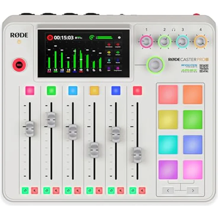 RØDE Rodecaster Pro II Audio Production Studio, Mischpult mit Wi-Fi, Bluetooth und integriertem Recorder, weiß + Rode Podmic Mikrofon, weiß + keepdrum XLR-Kabel – Bild 2