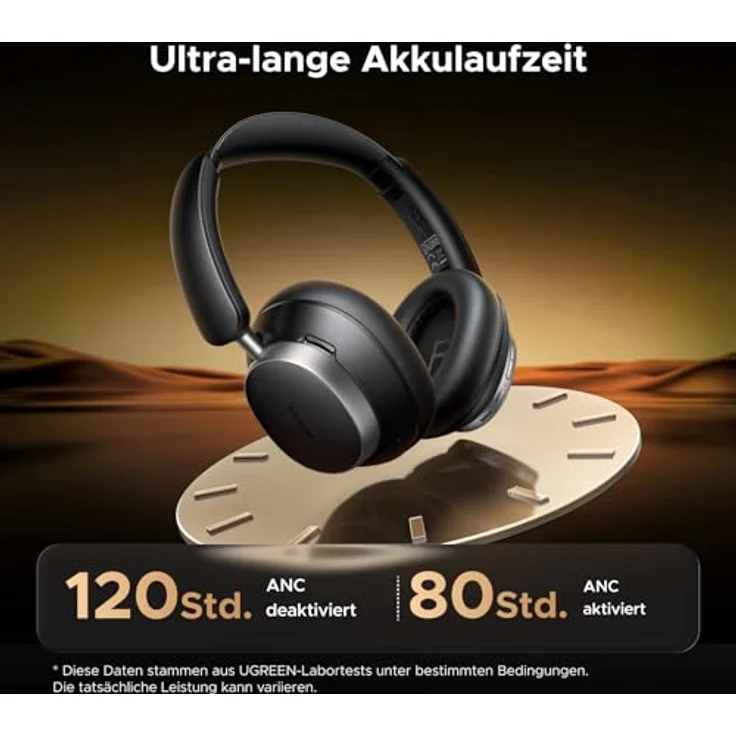 UGREEN Studio Pro, Kabellose Over-Ear Kopfhörer mit Hybrid Adaptive Active Noise Cancelling, Bluetooth 6.0, Hi-Res Audio, 120h Spielzeit, Duale Verbindung, Schwarz – Bild 5