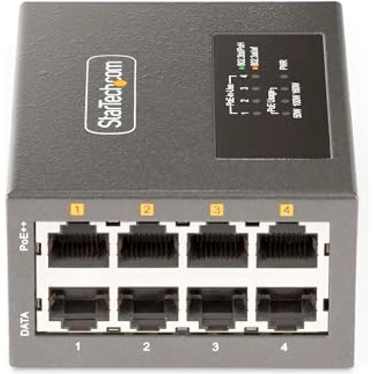 StarTech.com 4-Port Multi-Gigabit PoE++ Injector, 5/2.5G Ethernet (NBASE-T), PoE/PoE+/PoE++ (802.3af/802.3at/802.3bt), 160W Injektor, Wand-/DIN-Schienen Montage, PoE Adapter (AS445C-POE-INJECTOR) – Bild 3