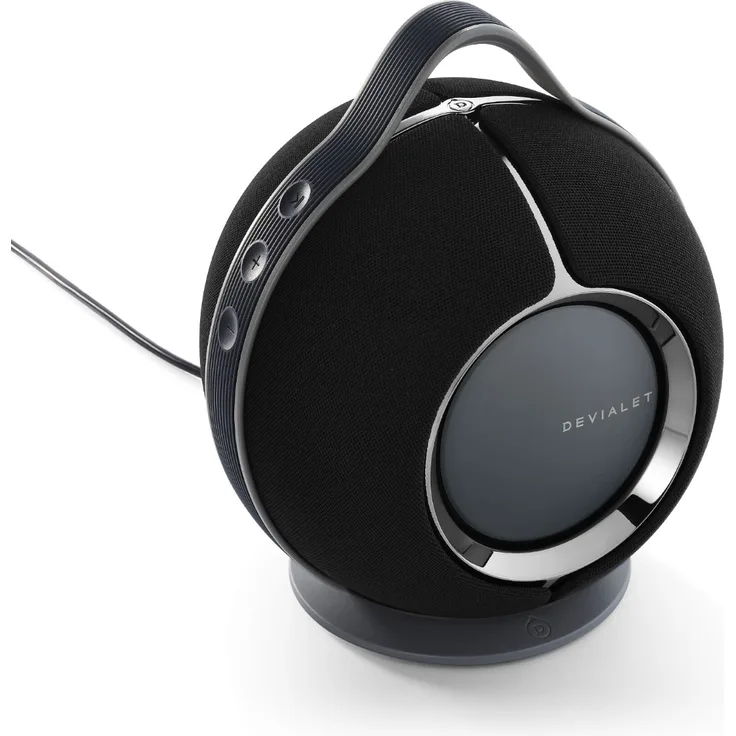 DEVIALET Mania Deep Black, tragbarer Lautsprecher mit 360°-Stereoklang und Ladestation