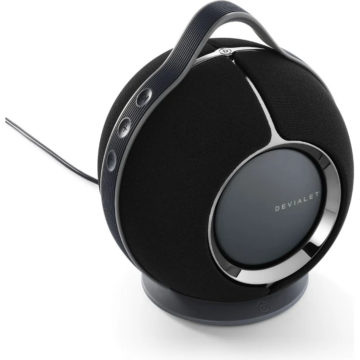 DEVIALET Mania Deep Black, tragbarer Lautsprecher mit 360°-Stereoklang und Ladestation