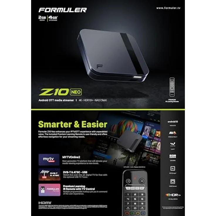 Formuler Z10 Neo 2024 4K Android OTT Media Streamer - HDR10+ & NAS Client - Schwarz – Bild 2
