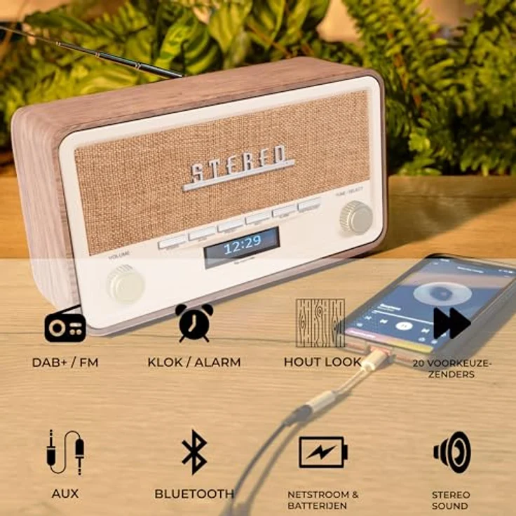 Denver DENVER DAB+/UKW-Radio DAB-18LW, Retrostyle Retro-Radio mit Bluetooth-Funktion, braun/weiß – Bild 4