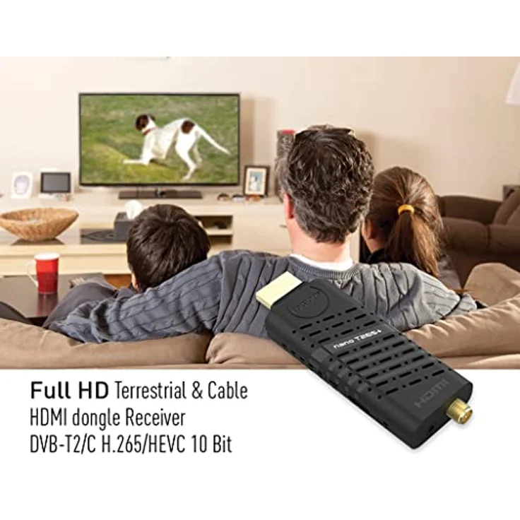 Edision Nano T265+ Terrestrischer DVB-T2 und Kabel DVB-C HDMI dongle Receiver, H265 HEVC, FTA, Full HD, PVR, USB, HDMI, IR, USB WiFi Support, Universal 2in1 Fernbedieung, Schwarz – Bild 2
