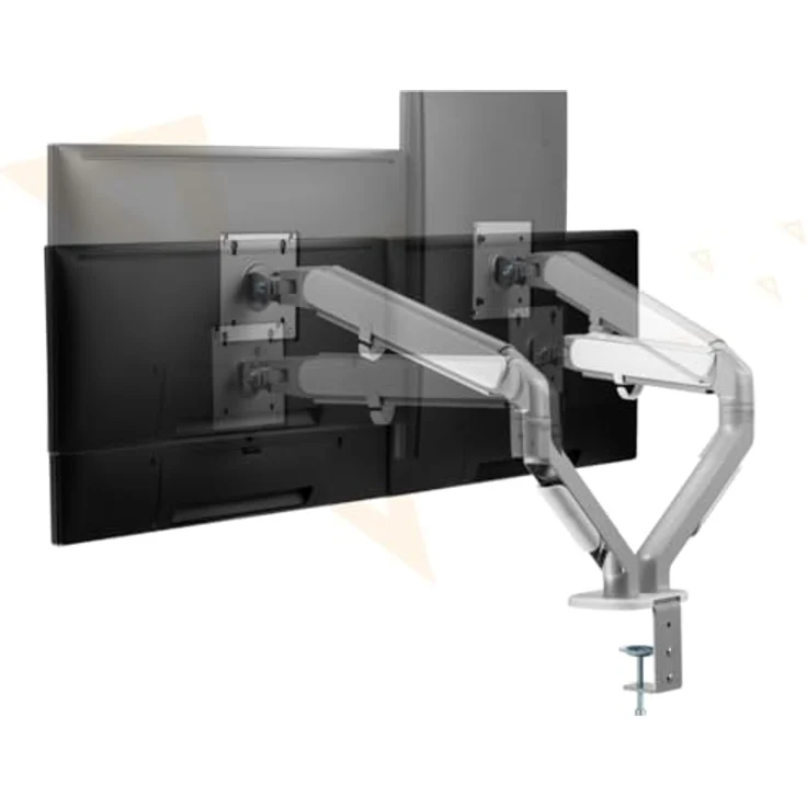 Ranqer Monitorhalterung Pro Dual, 2 Monitore, 17-35 Zoll, VESA 75 & 100 mm, Höhenverstellbar, 360° Rotation, Weiß – Bild 5