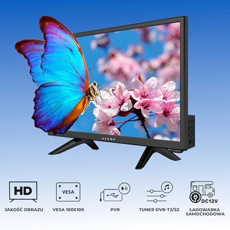 Kiano 19" Camping Fernseher DLED HD TV, 1366×768, 12V/230V, DVB-T2/S2/C, HDMI USB CI VGA, mobil & kompakt, schwarz – Bild 5