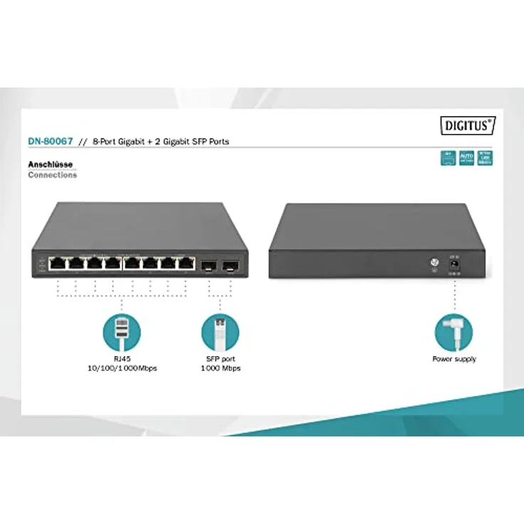 DIGITUS 8P +2SFP GE Netzwerk-Switch 8 x 10/100/1000 Mbit/s + 2SFP Uplink Ports – Bild 2