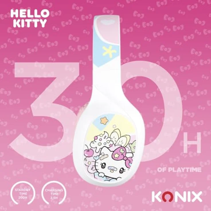 Konix Hello Kitty Kopfhörer, Verkabelt & Kabellos, Bluetooth 5.3, Anrufe/Musik, Weiß/Pink – Bild 4