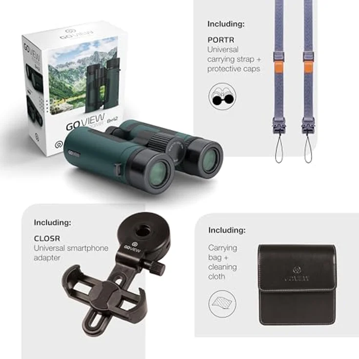 GoView ZOOMR 8x42 Fernglas für Outdoor, Natur, Tierbeobachtung, Reise (8-Fach Zoom, großes Sehfeld, inkl. Zubehör-Set) Oak Grün – Bild 3