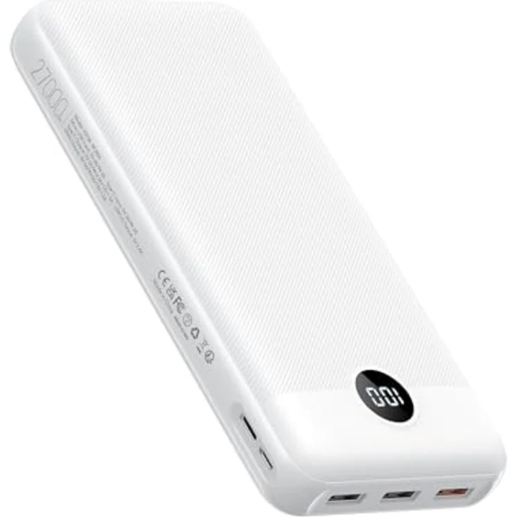 VEGER Power Bank 27000mAh 20W PD, Externer Akku mit 4 Ausgängen, 2 Eingängen und LED Display, USB C Kompatibel mit iPhone 15, 14, 13, 12, Samsung, Huawei, iPad, Weiß – Bild 1