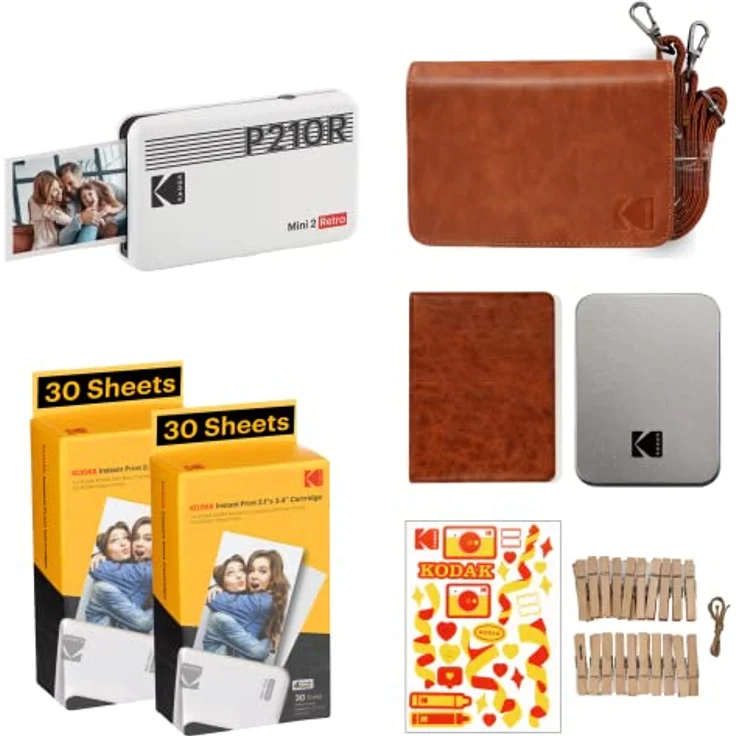 KODAK Mini 2 Retro 4PASS Mobiler Fotodrucker (5,3x8,6cm) - Gift Paket met 68 Blatts, Weiß – Bild 1