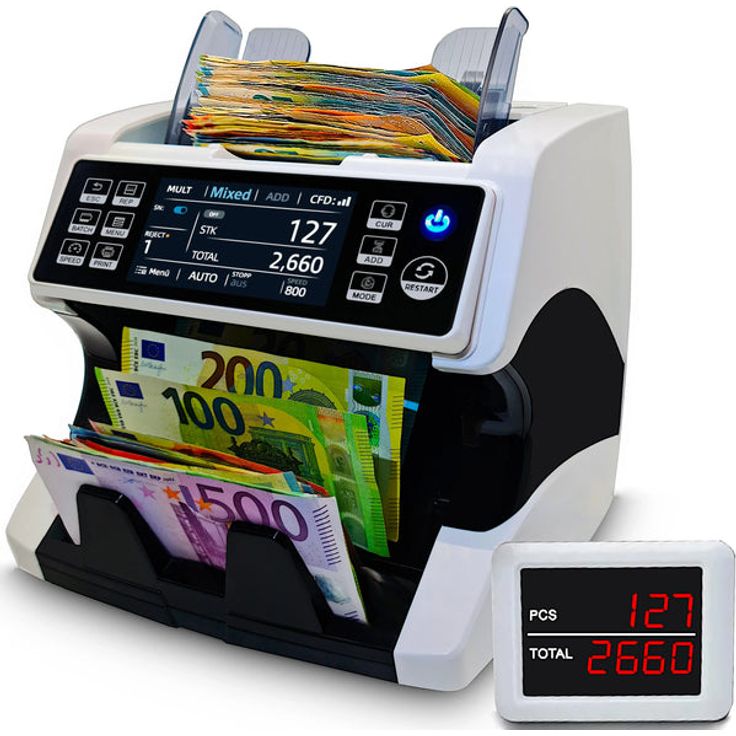BEITZ BS-920A Geldzählmaschine mit Kundendisplay, 2CIS-Technologie, 9-fache Falschgelderkennung, EZB-getestet, Banknotenzähler für Profis