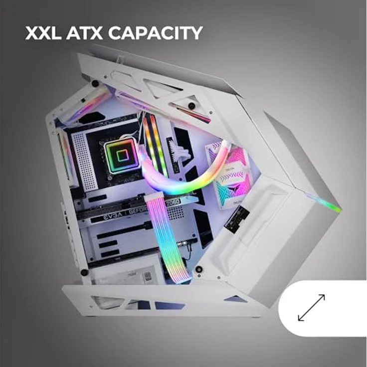Mars Gaming MC-Titan, XXL ATX Gaming Case mit ARGB-Frontbeleuchtung, Doppel-LED-Leiste, Fernbedienung und Flüssigkeitskühlung, Weiß – Bild 2