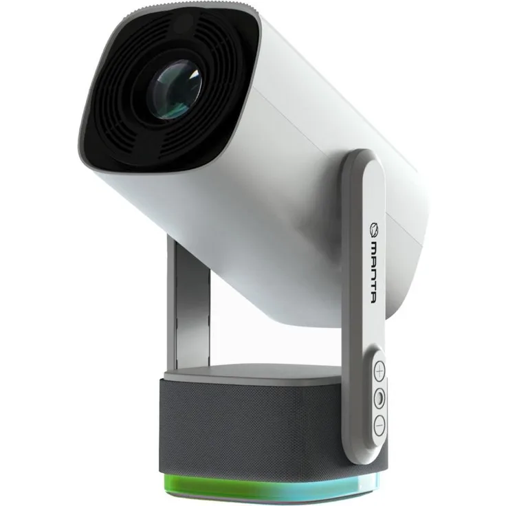 Manta PMA102M24, tragbarer HD Beamer mit 250 lm, Weiss, Smart-Funktionen für Streaming