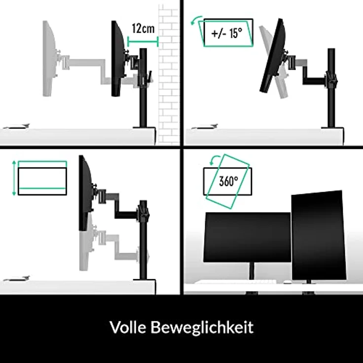 ARCTIC X1 - Monitorarm für einen Monitor, Monitorhalterung für bis zu 40"/43" Ultrawide, bis 10 kg/22 Ibs, neigbar, schwenkbar, höhenverstellbar, VESA 75x75/100x100 - Schwarz – Bild 5