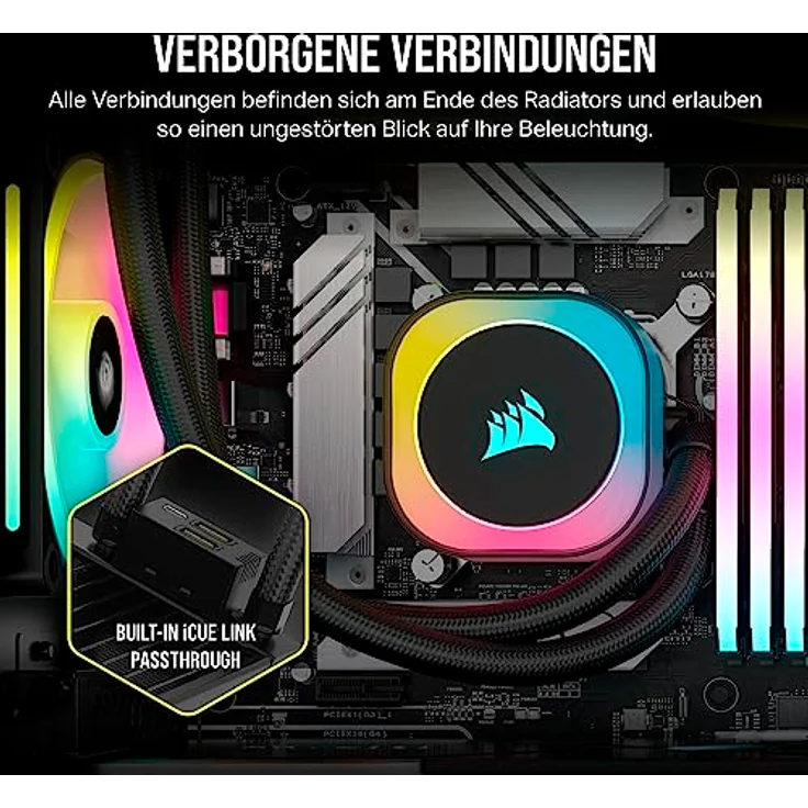 CORSAIR iCUE LINK H170i RGB Flüssig-CPU-Kühler - 420mm AIO - QX140 RGB-Lüfter - Passend Für Intel® LGA 1700, AMD® AM5 - iCUE LINK System Hub Enthalten - Schwarz – Bild 4