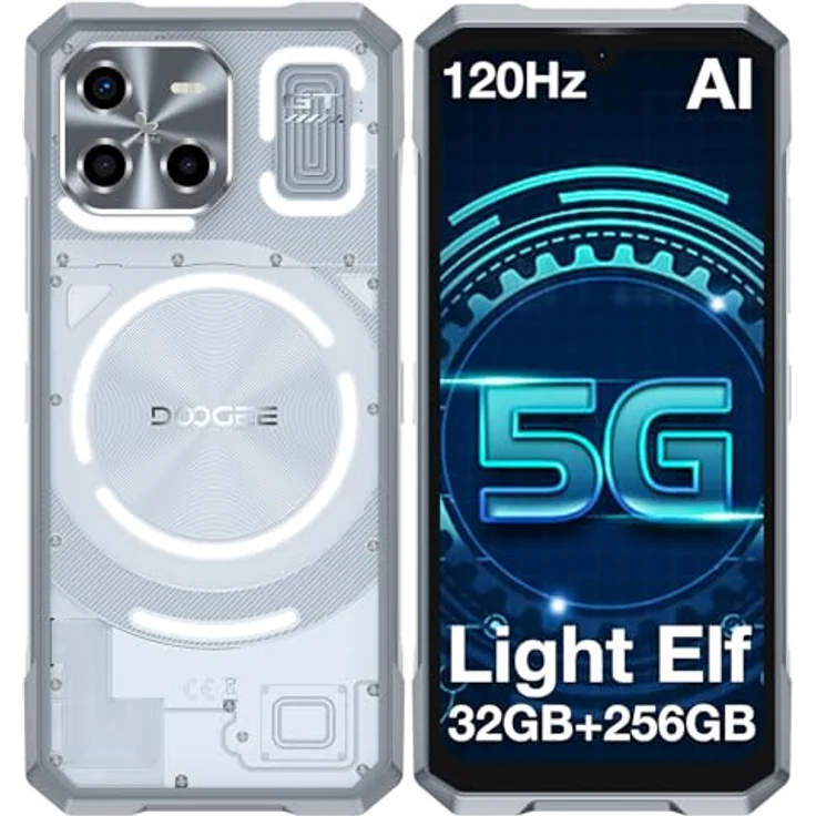 DOOGEE Blade GT Outdoor Handy 5G mit LED Lichteffekt 32GB+256GB, Dimensity 7050, Ultradünnes Smartphone 6.72” FHD+ 120Hz, 48MP+20MP AI Kamera, Dual SIM/NFC (Schwarz) – Bild 1