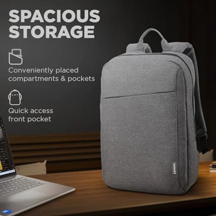Lenovo 15.6" Casual Notebook-Rucksack B210, grau, strapazierfähiger und wasserabweisender Stoff, leicht zugängliche Fächer – Bild 2