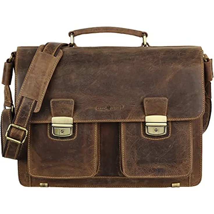 Greenburry Vintage Aktentasche Leder, 40 cm, braun, 100% Leder