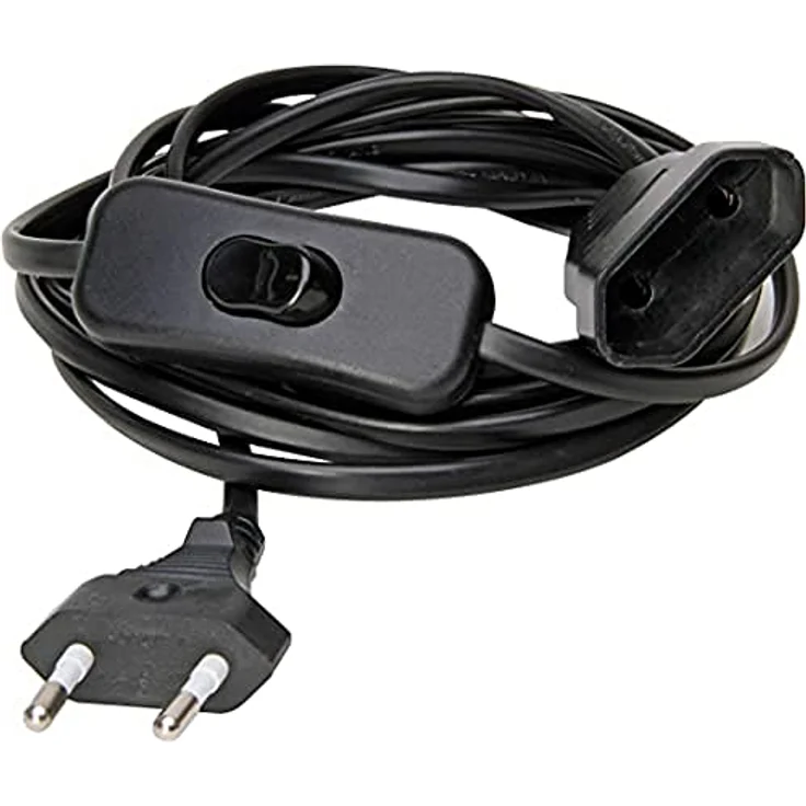 Kopp Euro-Verlängerung 3 m mit Schnurschalter, schwarz, 250V, IP 20