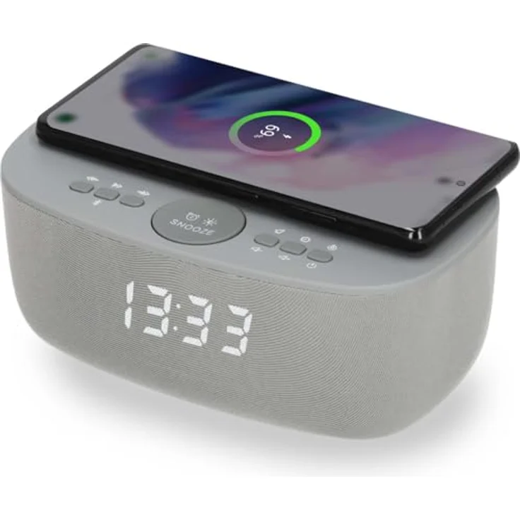 AIC AIC 28 BT grau Radiowecker mit Bluetooth, USB-Ladeanschluss, induktivem Laden und Dual-Alarm-Funktion – Bild 1