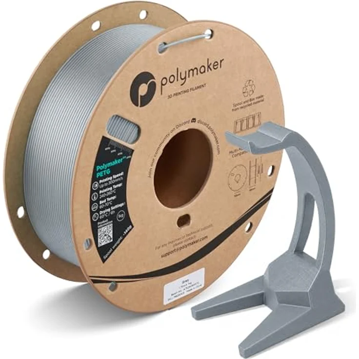 Polymaker PETG graues 3D-Drucker-Filament, 1,75 mm, 1 kg, hoher Durchfluss, schnelle Druckgeschwindigkeit bis zu 300 mm/s, hervorragende Schichthaftung – Bild 1
