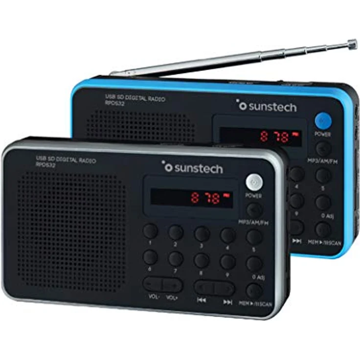 Sunstech RPDS32BL tragbarer Digitalradio (AM-FM PLL, Lautsprecher, USB, SD, MMC, 1,5 W RMS), Blau – Bild 3