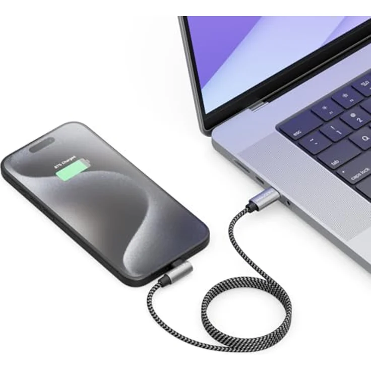 deleyCON 1,5m USB C Kabel 90° Gewinkelt PD3.0 (60W Schnellladekabel) C auf C, Grau-Schwarz, für iPhone 16/15 Pro Max, Samsung Galaxy S25/S24/S23/S22, Pixel, iPad Pro, MacBook Air, Tablets, Switch, PS5 – Bild 4