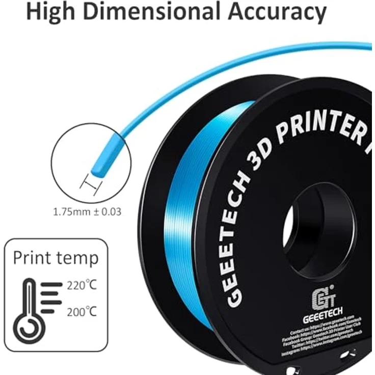 GEEETECH PLA Silk Filament 1,75mm, 3D Drucker Filament, 1kg Spule, seidenblau, präzise Toleranz +/- 0,03 mm – Bild 4