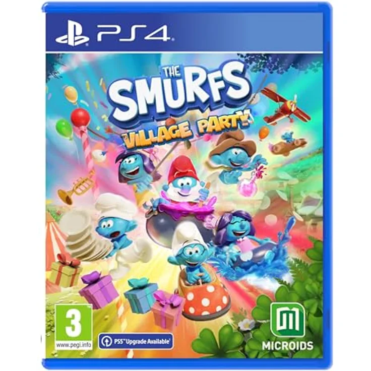 MICROÏDS The Smurfs: Village Party, PS4-Spiel für mehrere Spieler mit bunt gestaltetem Smurf-Dorf
