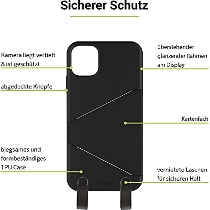 Artwizz Hangon Case für [iPhone 11 Pro] Schutzhülle für Halskette mit Riemen, Schlitz für Karten – Schutzhülle für das Tragen mit Gurt – Schwarz – Bild 5