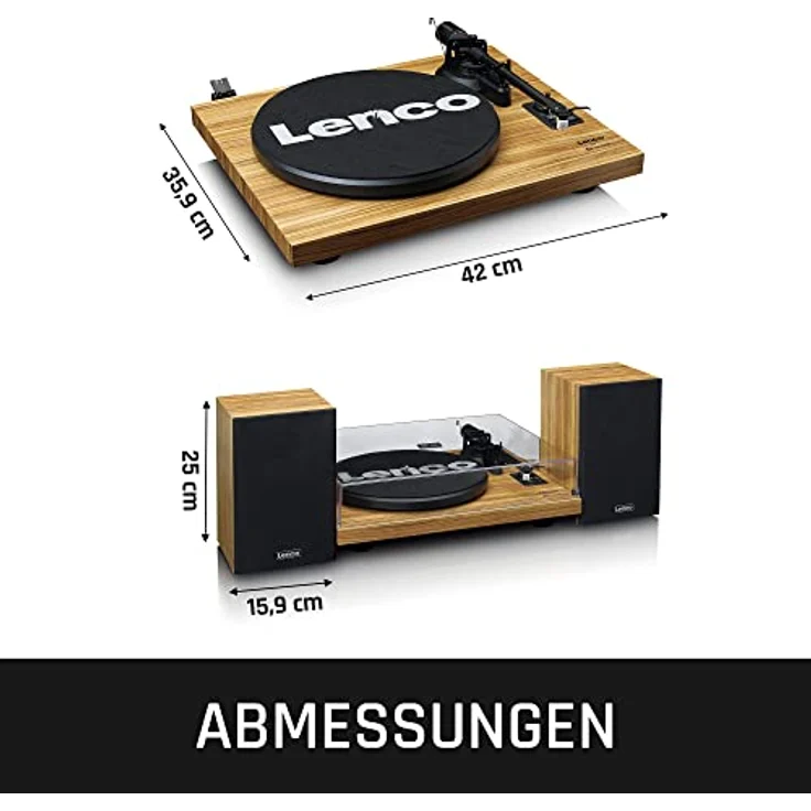 Lenco LS-500 - Hi-Fi Plattenspieler mit Bluetooth - Mit externen Lautsprechern 2 x 30 W RMS - Riemenantrieb - Auto-Stopp - Vorverstärker - MDF-Gehäuse - Eiche – Bild 3