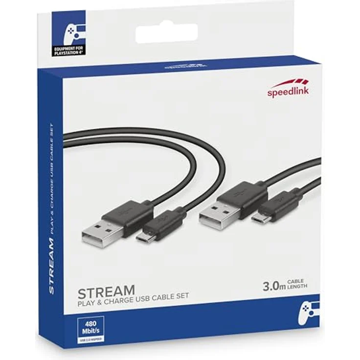 Speedlink STREAM Play & Charge USB Cable Set - 2 Ladekabel für Playstation 4 Controller für Gaming-Konsole-PS4, schwarz – Bild 4