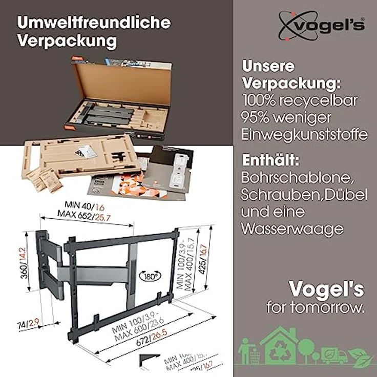 Vogel's Elite 5645 Schwenkbare, ultradünne TV-Wandhalterung für 40-77 Zoll Fernseher, Max. 45 kg, Schwenkbar bis zu 180°, Full-Motion TV Halterung max. VESA 600x400, Universelle Kompatibilität – Bild 3