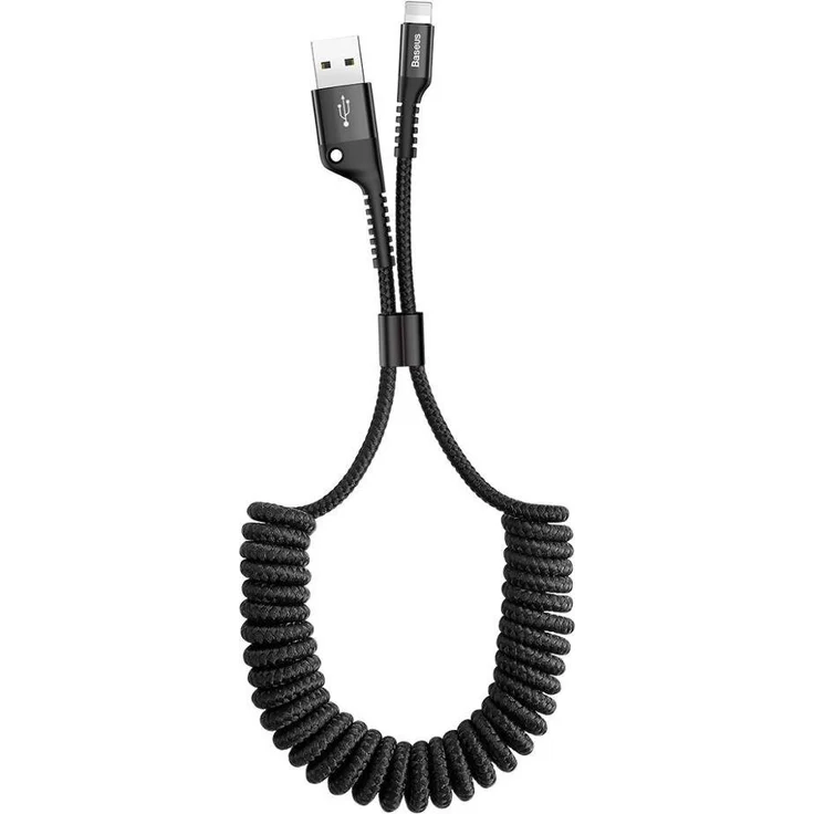 Baseus Fish Eye Spring USB-A auf Lightning Datenkabel, 1m, 2A, verstärkter Anschluss, Nylongeflecht, schwarz – Bild 1