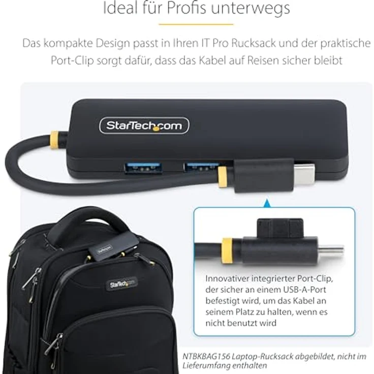 StarTech.com 4-Port USB-C Hub, Mini USB 3.0 Splitter mit integriertem USB-C-Kabel, kompakt und busbetrieben – Bild 5