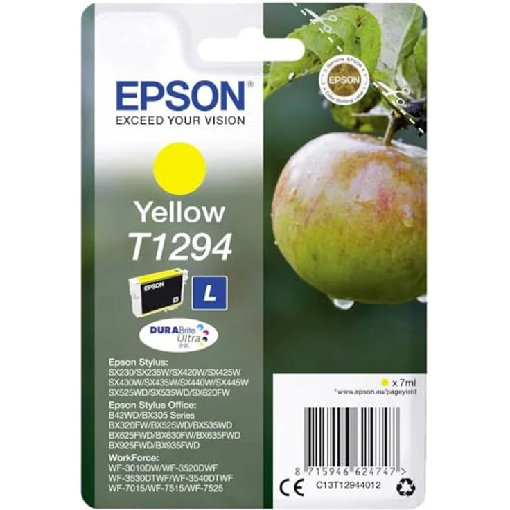 Epson Original T1294 Apfel Tinte (SX420W BX320FW SX620FW BX-SX525WD BX625FWD BX305FW B42WD BX925FWD BX635FWD BX535WD SX435-440W BX630FW SX235W WF7015 7515 7525 3010 3520 3540) gelb – Bild 2