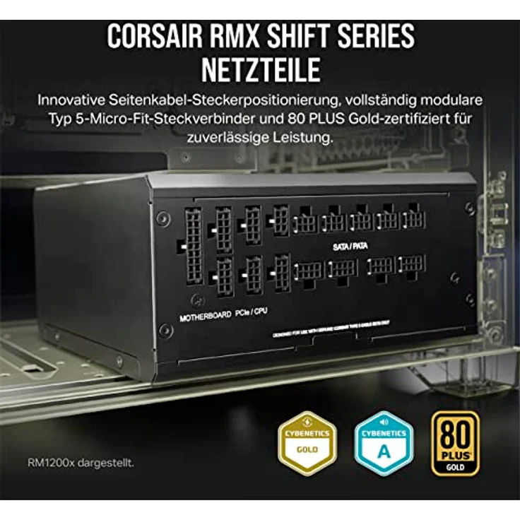 Corsair RM1000x Shift Vollmodulares ATX-Netzteil - Modulare Seitenschnittstelle - ATX 3.0- & PCIe 5.0-kompatibel - Null-Drehzahl-Lüftermodus - 105°C-Kondensatoren - 80 Plus Gold-Effizienz - Schwarz – Bild 2