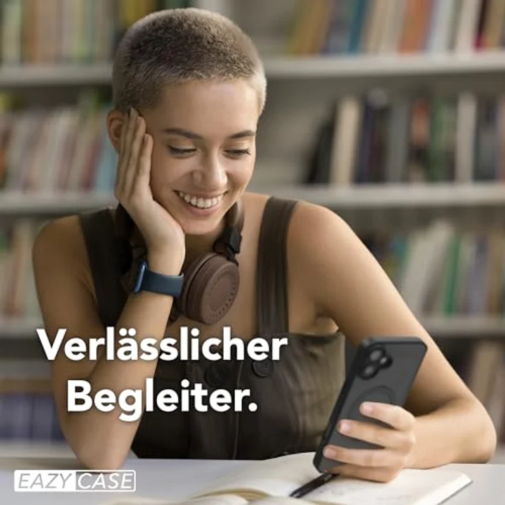 EAZY CASE Qi Charging Handyhülle für iPhone 16 Plus, Matte Schutzhülle mit 360° Ring, ultra stoßfest und kratzfest, schwarz – Bild 4