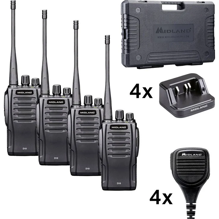 Midland D10 DMR, 4er Set PMR-Handfunkgerät mit digitaler Sprachqualität und abhörsicherer Kommunikation