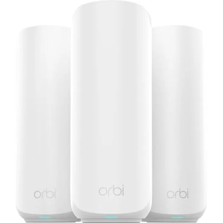 Netgear ORBI3 DB WIFI7 3PK BNDL, Mesh Router mit bis zu 3600 Mbit/s, Weiß, WLAN-Standard IEEE 802.11be, Sicherheits- und Datenschutztools, 360 m² Abdeckung