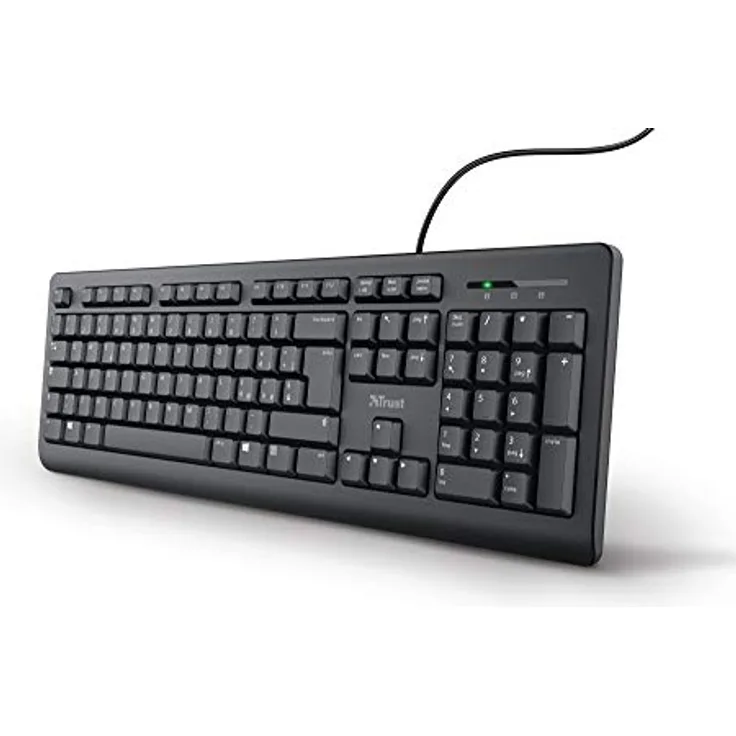 Trust Taro USB-Tastatur, kabelgebunden, italienisches QWERTY-Layout, PC-Tastatur mit Kabel für Computer/Laptop/Notebook, Mac/Windows, Kabel von 1,8 Metern, flüssigkeitsbeständig, ergonomisch - Schwarz