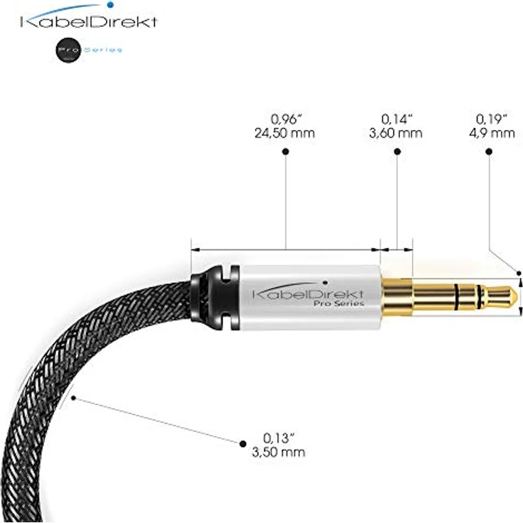 KabelDirekt - Aux Kabel, Audio & Klinkenkabel 3.5mm (Unzerstörbar konstruiert & geeignet für iPhones, iPads, Smartphones, MP3 Player, Tablet PCs, Autos & andere Stereo Geräte) - 0,5m - Silber - Nylon – Bild 2