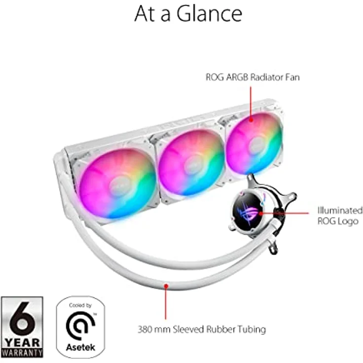 ASUS ROG Strix LC II 360 ARGB White Edition All-in-One-Flüssig-CPU-Kühler (Aura Sync, 3x adressierbare ROG 120 mm RGB-Radiatorlüfter, weiß) – Bild 3